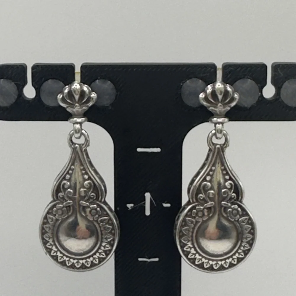Brighton Earrings Silver Tone Scroll Teardrop Drop Fleur de Lis Post Retired